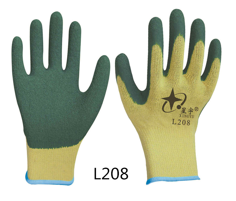 L208 十针粗涤棉纱线天然乳胶皱纹手套
